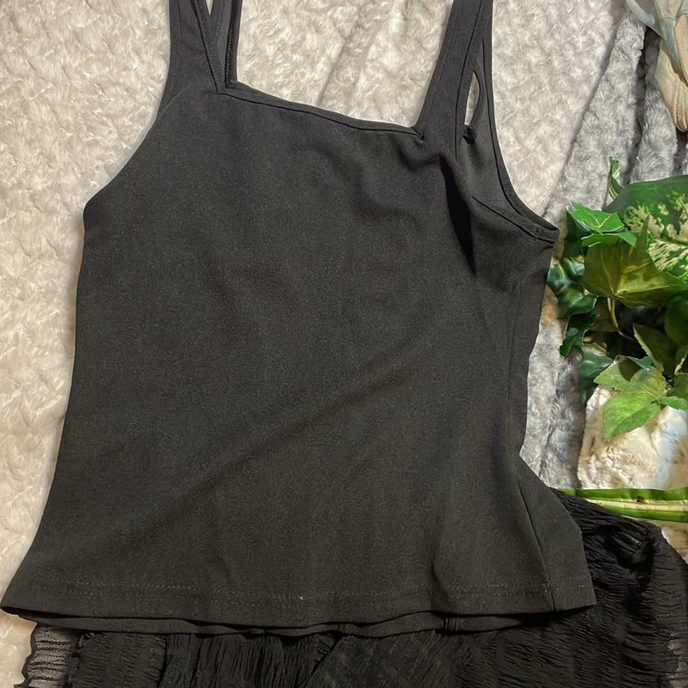Lot of 2 Tops/ 2 Black Tops SHEIN SZ:M 1 Tank w ribbing 1 sheer long sleeves NEW - Picture 8 of 11